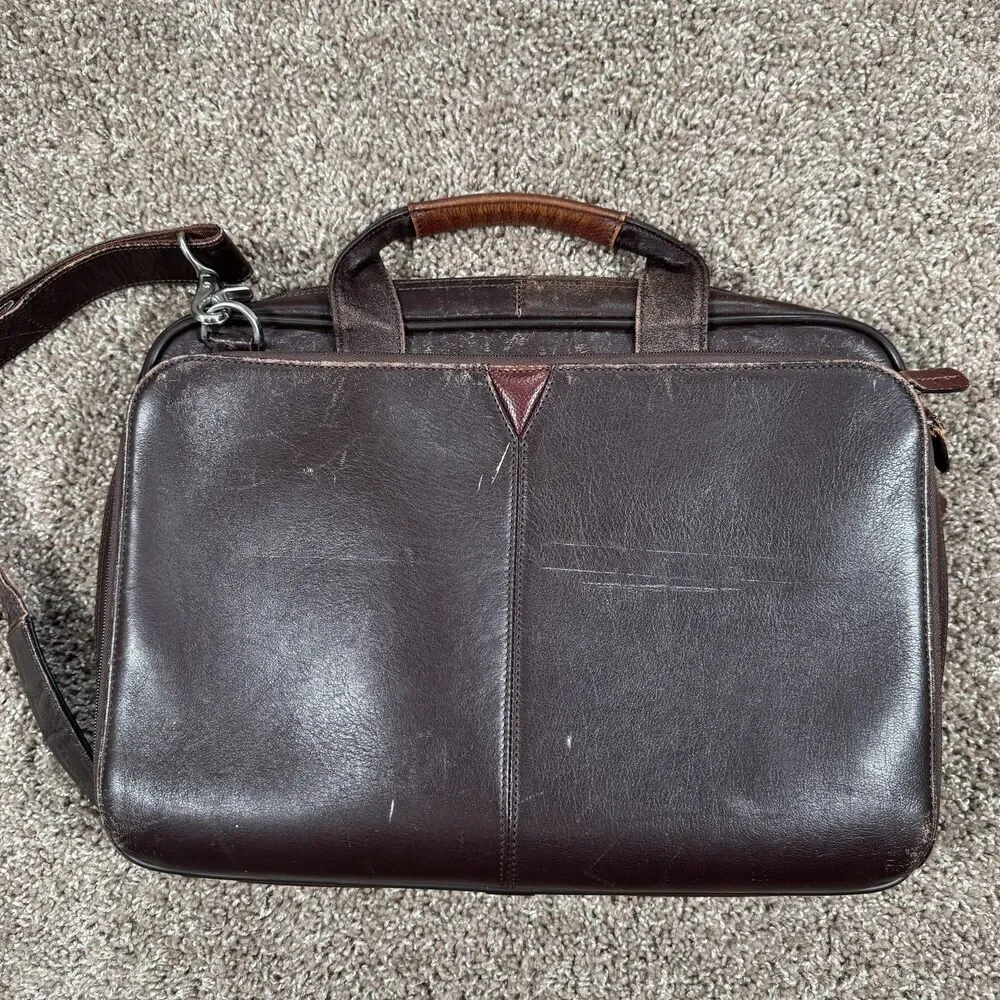 Johnston & Murphy Brown Leather Business Case Mens Laptop Shoulder Strap